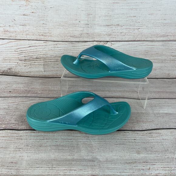 Aetrex Lynco Flips Women's Sz 5 Flip FLops Sandals Aqua Shimmer - Picture 1 of 10